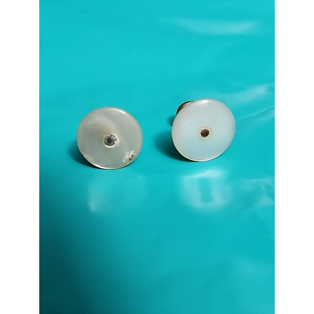 Vintage Mother of Pearl & Seed Pearl Cufflinks Gold Tone Mid-Century